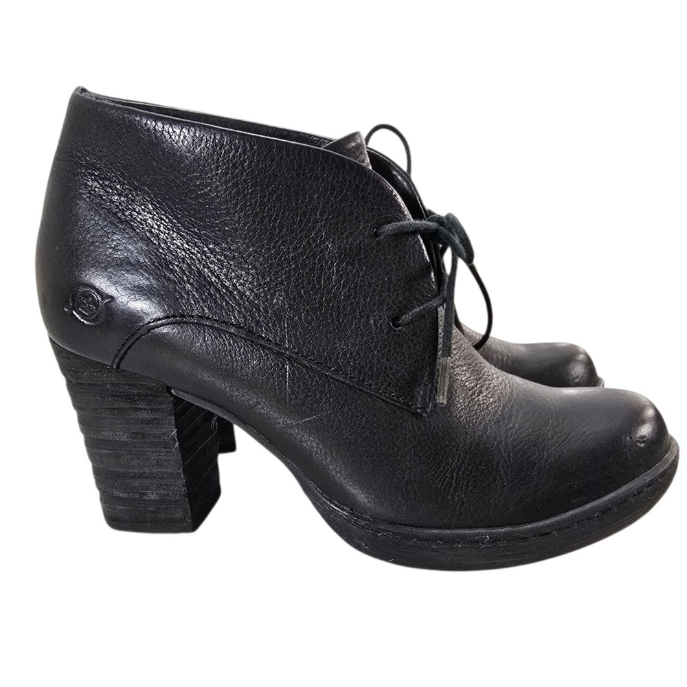 Born Ankle Boots Womens 6.5 Black Leather Lace Up Block Heel Booties Boho - Picture 3 of 10